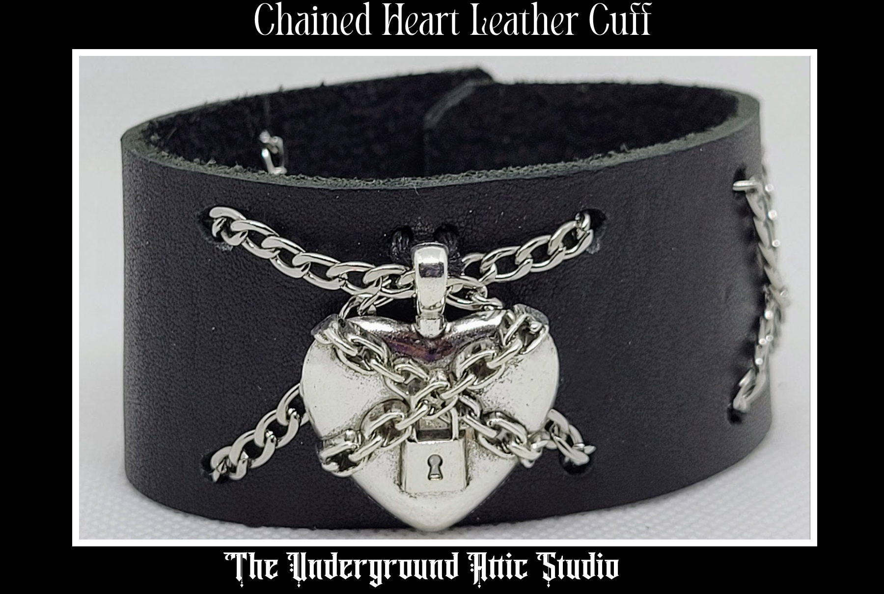 CHAINED HEART LEATHER CUFF